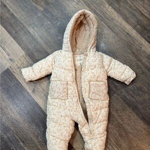 Jessica Simpson Cream and Pink Patterned Baby Snowsuit